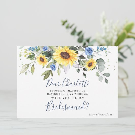 Eukalyptus-Sonnenblumen werden Sie meine Bridesmai Einladung (Stehend Vorderseite)