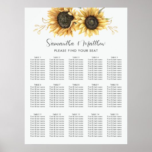 Eukalyptus Sonnenblumenblume Hochzeitstabelle Poster (Vorne)