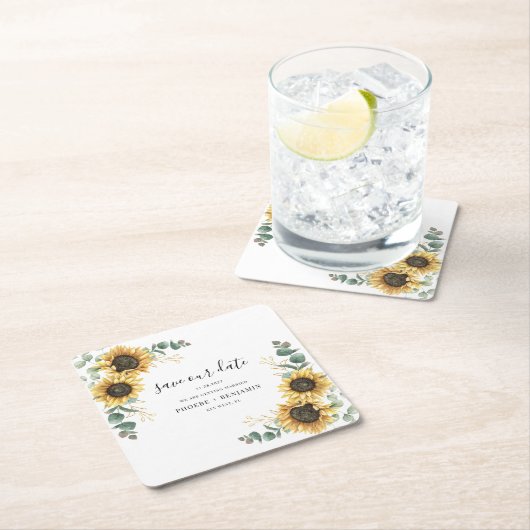 Eukalyptus Sonnenblumenhochzeit speichern Rechteckiger Pappuntersetzer (Vor Ort)