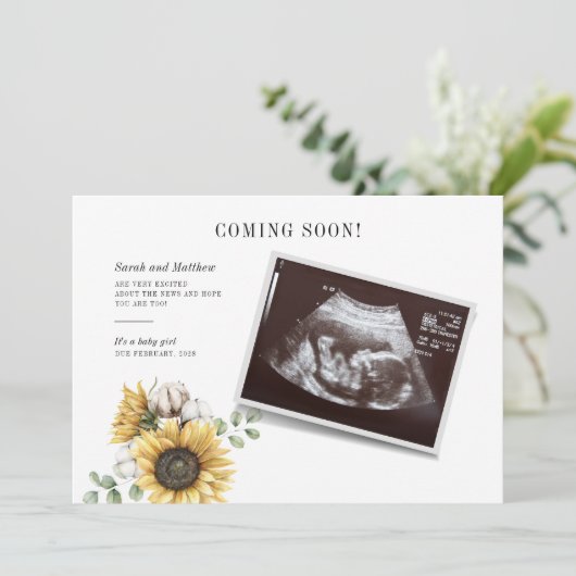 Eukalyptus sonogram Baby Reveal Ankündigung (Stehend Vorderseite)