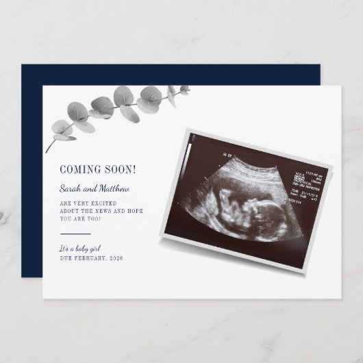 Eukalyptus Sonogram Baby Reveal Schwangerschaft Ankündigung (Vorne/Hinten)