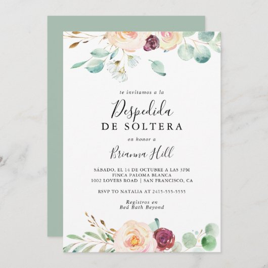 Eukalyptus Spanisches Brautparty Einladung (Vorne/Hinten)