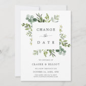 Eukalyptus Square Wreath Ändern Sie das Datum Hoch Einladung (Vorderseite)