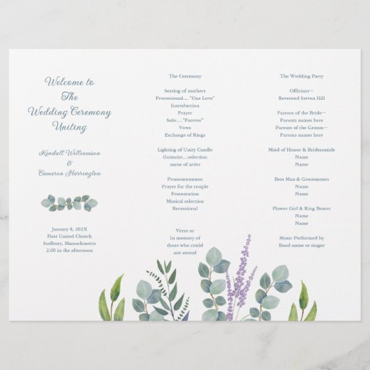 Eukalyptus Stems Folded Wedding Program (Vorderseite)