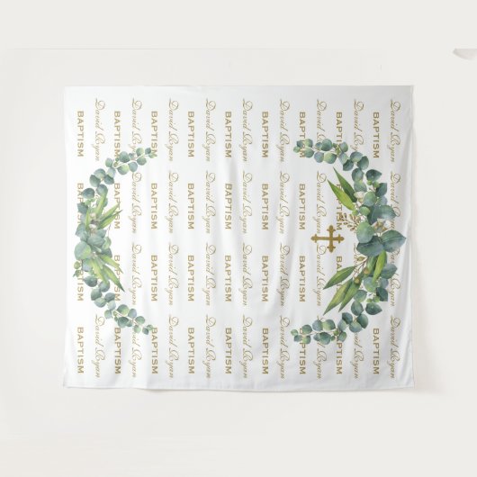 Eukalyptus Step & Repeat Gold Taufen Prop Wandteppich (Vorderseite (Horizontal))