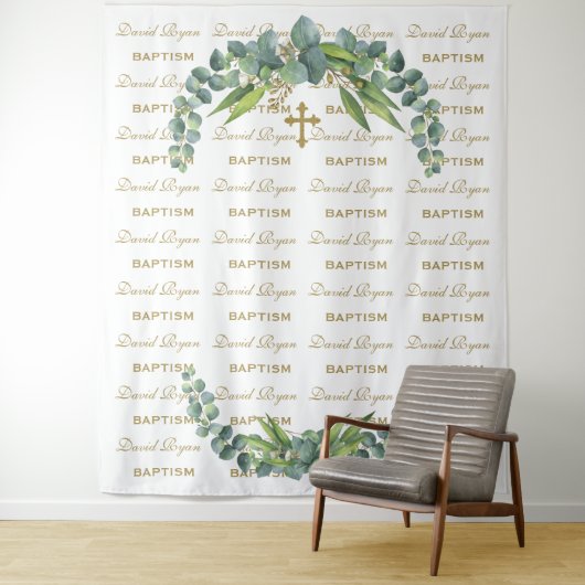 Eukalyptus Step & Repeat Gold Taufen Prop Wandteppich (Beispiel)