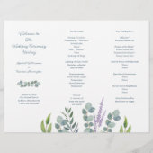 Eukalyptus-Stiele gefaltetes Hochzeitsprogramm (Vorderseite)