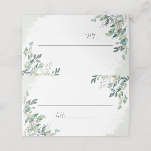 Eukalyptus succulent Geometric Frame Wedding Platzkarte (Außenseite Aufgefaltet)