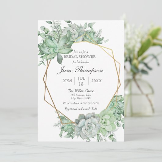 Eukalyptus Succulent Greenerity Border Brautparty Einladung (Stehend Vorderseite)