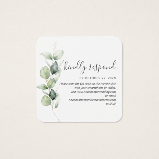 Eukalyptus succulent QR Code Wedding RSVP Card (Vorderseite)