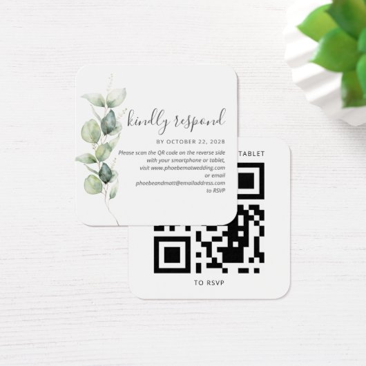 Eukalyptus succulent QR Code Wedding RSVP Card (Schreibtisch)