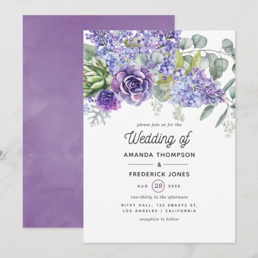 Eukalyptus succulents Wedding Einladung (Vorne/Hinten)