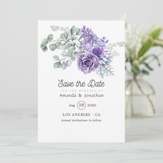 Eukalyptus succulents Wedding Save The Date (Stehend Vorderseite)