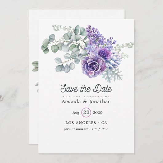 Eukalyptus succulents Wedding Save The Date (Vorne/Hinten)