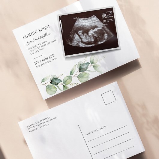 Eukalyptus sukkulente Schwangerschaft Baby-Reveal Ankündigungspostkarte