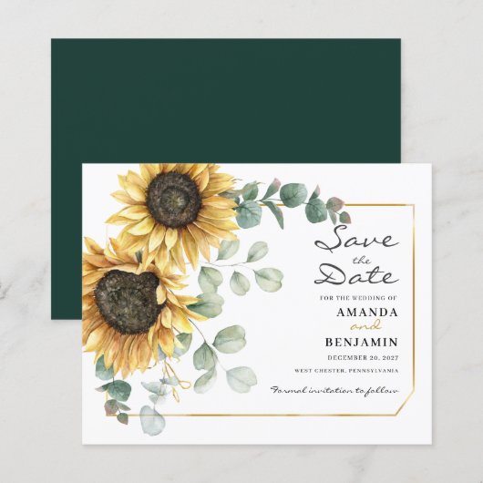 Eukalyptus Sunflower Ankündigung Datum freihalten (Vorne/Hinten)
