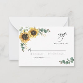 Eukalyptus Sunflower Bloral Wedding RSVP Card Mitteilungskarte