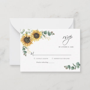 Eukalyptus Sunflower Bloral Wedding RSVP Card Mitteilungskarte