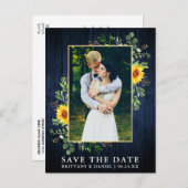 Eukalyptus Sunflower Blue Wood Save the Date Postkarte (Vorne/Hinten)