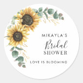 Eukalyptus Sunflower Blume Brautparty Runder Aufkleber (Vorderseite)