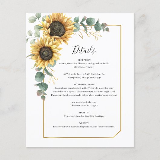 Eukalyptus Sunflower Blumenzettel (Vorderseite)