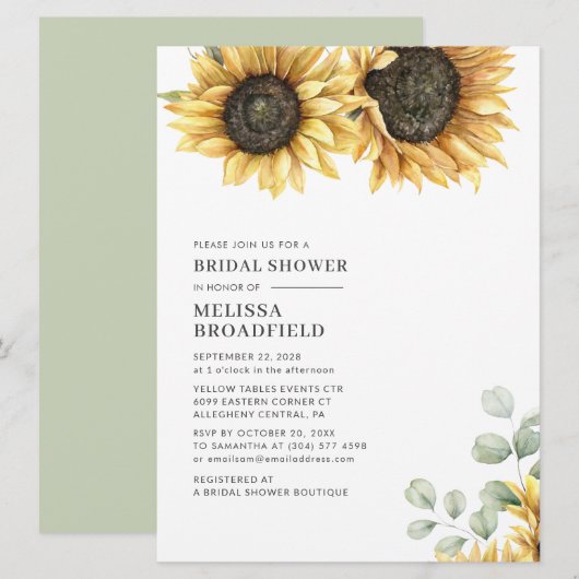 Eukalyptus Sunflower Botanisches Brautparty Einladung (Vorne/Hinten)