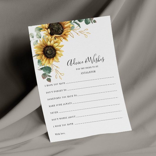 Eukalyptus Sunflower Brautparty Admin Card Briefpapier