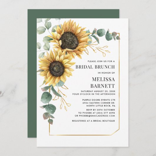 Eukalyptus Sunflower Bridal Brunch Einladung (Vorne/Hinten)