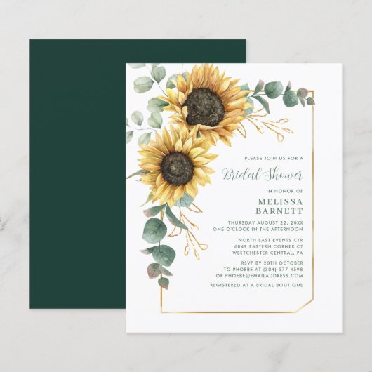 Eukalyptus Sunflower Bridal Dusche Einladung (Vorne/Hinten)