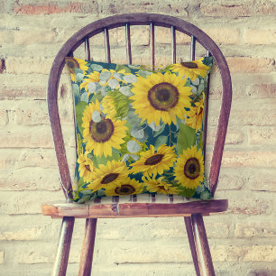 Eukalyptus Sunflower Collage auf blauem Throw-Kiss Kissen