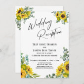 Eukalyptus Sunflower Handwriting Wedding Empfang Einladung (Vorne/Hinten)