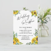 Eukalyptus Sunflower Handwriting Wedding Empfang Einladung (Stehend Vorderseite)
