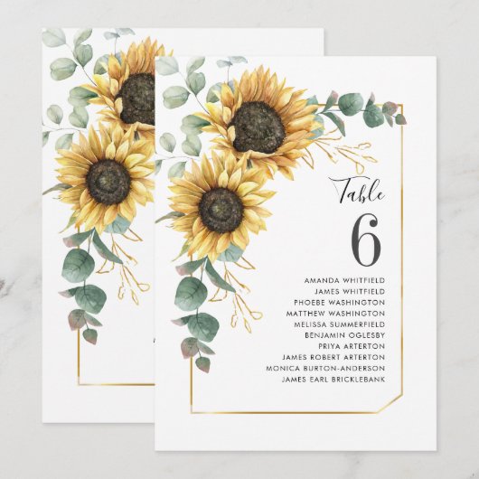 Eukalyptus Sunflower Hochzeitssaison - Tischnummer (Vorne/Hinten)