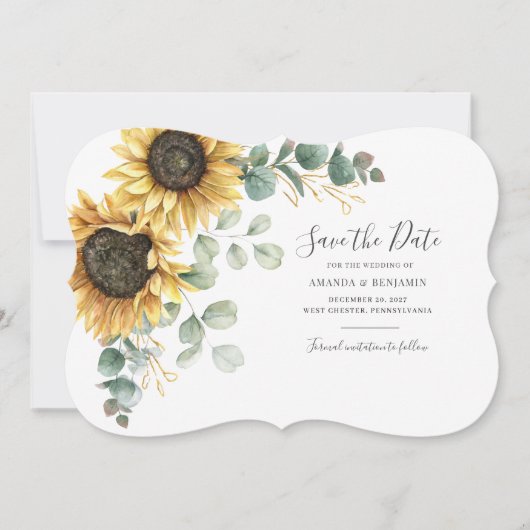 Eukalyptus Sunflower, modern, Save the Date (Vorderseite)