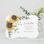 Eukalyptus Sunflower, modern, Save the Date (Stehend Vorderseite)