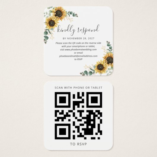 Eukalyptus Sunflower QR Code Hochzeitsseiten Websi (Vorne & Hinten)