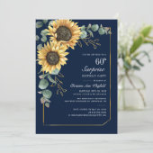 Eukalyptus Sunflower Script 60. Geburtstag Einladung (Stehend Vorderseite)