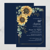 Eukalyptus Sunflower Script 60. Geburtstag Einladung (Vorne/Hinten)