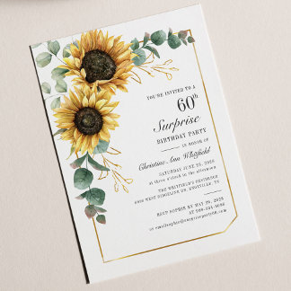 Eukalyptus Sunflower Script 60. Geburtstag Einladung