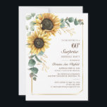 Eukalyptus Sunflower Script 60. Geburtstag Einladung<br><div class="desc">Eukalyptus Sonnenblume Blumenschrift 60. Geburtstag Einladung können Sie leicht mit Ihren Party-Details,  indem Sie auf die Schaltfläche "Personalisieren". Mit leuchtend gelben Blumen und Grün sukkulent mit einem geometrischen Rahmen aus Goldfolie und modernen Typografie</div>