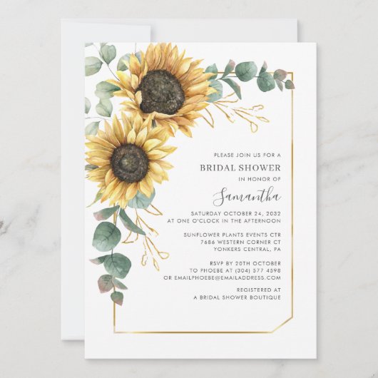 Eukalyptus Sunflower Script-Brautparty Einladung (Vorderseite)