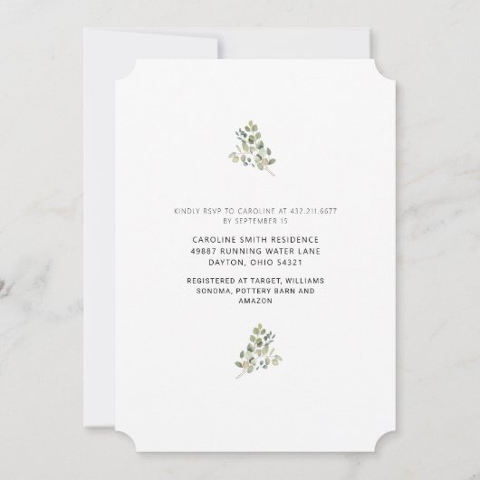 Eukalyptus Sunflower Toskanisches Brautparty Einladung (Rückseite)