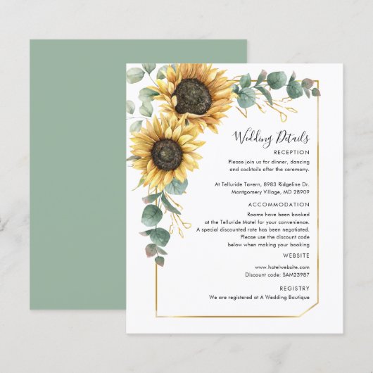 Eukalyptus Sunflower Wedding Details Card (Vorne/Hinten)