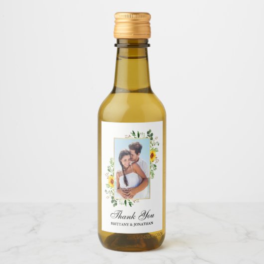 Eukalyptus Sunflower Wedding Mini Weinetikett (Vorderseite)