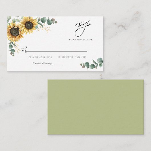 Eukalyptus Sunflower Wedding RSVP Card Mitteilungskarte (Vorne/Hinten)