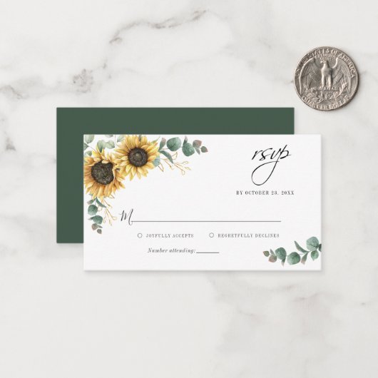 Eukalyptus Sunflower Wedding RSVP Card Mitteilungskarte (Vorderseite/Rückseite Beispiel)