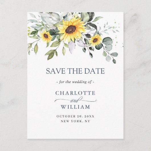 Eukalyptus Sunflower Wedding Save the Date QR Code Postkarte (Vorderseite)