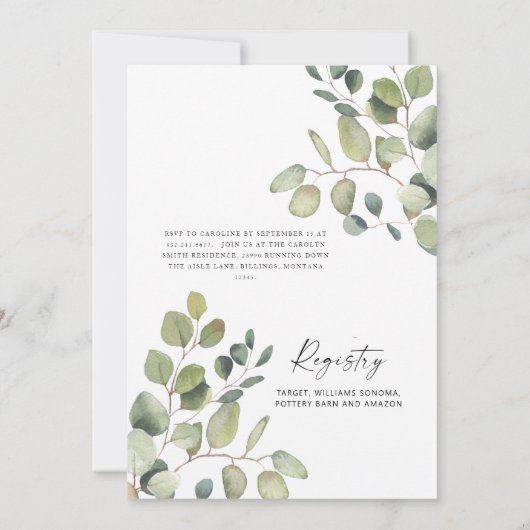 Eukalyptus Sunflower Weißes Brautparty Einladung (Rückseite)