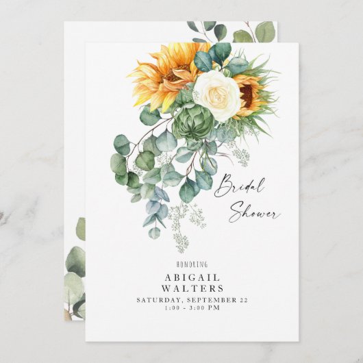 Eukalyptus Sunflower Weißes Brautparty Einladung (Vorne/Hinten)