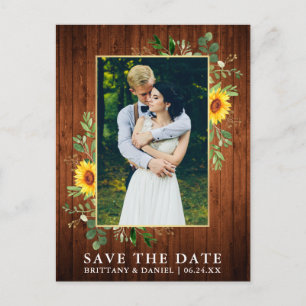 Eukalyptus Sunflower Wood Save the Date Postkarte